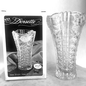 Vtg AnnaHutte (Glassworks) Lead Crystal Vase Roses 9.5" Dorsette Studios Germany